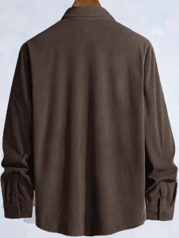 Men's Plain Letter Patched Corduroy Jacket without Tee, Casual Button Front Pocket Jacket for Fall & Winter, Men's Outerwear for Daily Wear, Coat 8