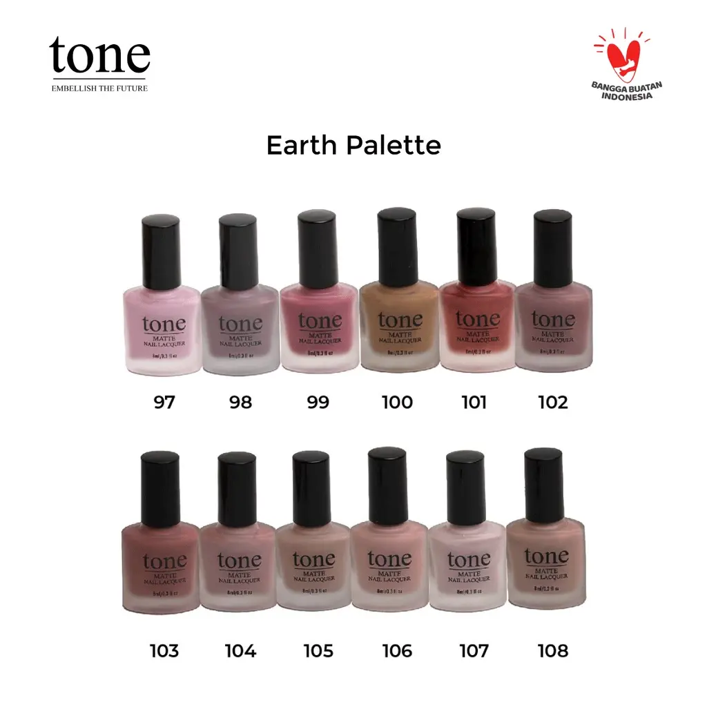 Tone Nail Lacquer Earth Palette Matte Series 97-108 | Cat Kuku Doff | Nail Polish | Kutek Halal Muslimah
