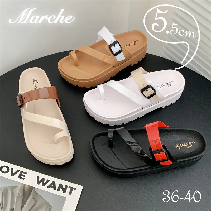ToeMei Agile Toe-Strap Fancy 5.5CM Thick-Sole Rubber Sandals For Women (+1 SIZE BIGGER) Girl Comfort Walking Shoes