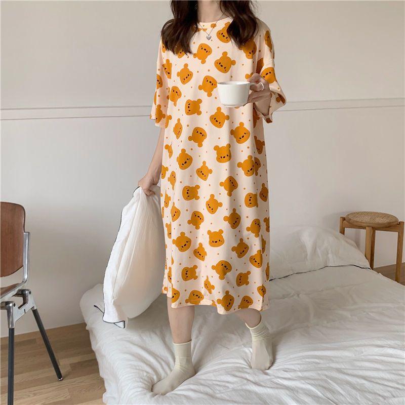 Váy Ngủ Nữ, Dài Trung Bình Qua Đầu Gối, Mặc Nhà Mùa Hè, Thiết Kế Dễ Thương, Mỏng, ngắn Tay, Cỡ Lớn, Dáng Rộng Thích Hợp Cho Bà Bầu, Đồ Ngủ Nữ Mùa Hè 7