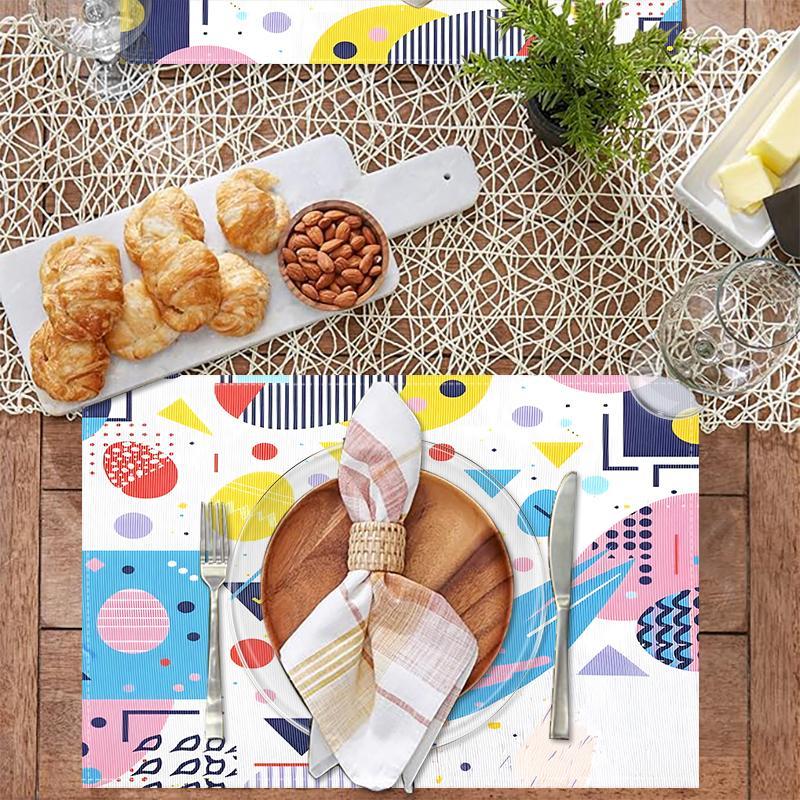 Colorful Geometric Rooster Print Placemat, 1/4/6/8/12pcs Modern Artistic Flair Placemat, Decorative Placemat for Home Kitchen Dining Room 4