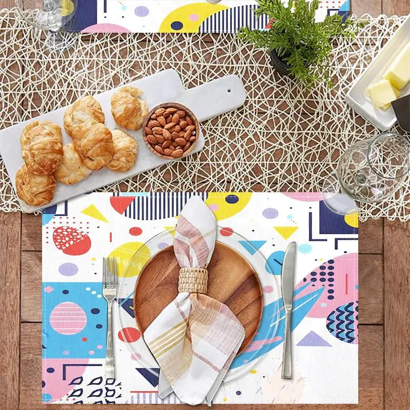 Colorful Geometric Rooster Print Placemat, 1/4/6/8/12pcs Modern Artistic Flair Placemat, Decorative Placemat for Home Kitchen Dining Room 4