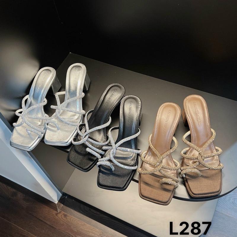 Sandal cao gót đế vuông 5P, Giày cao gót quai dây kim tuyến lấp lánh chuẩn size 3 màu đen, nâu, bạc  mã L287 Nữ DéP Shoes Jean