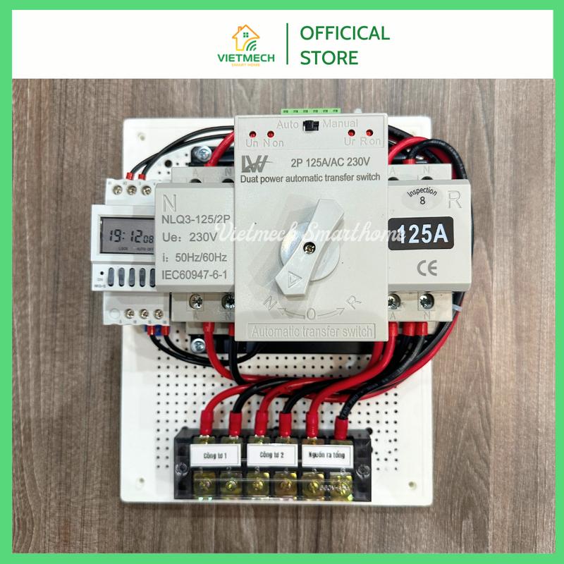 [125A Hẹn giờ bằng timer] Bộ đảo nguồn tự động 2 công tơ công suất 125A | Tự động đảo nguồn 2 công tơ hàng tháng qua timer thay thế cầu dao đảo chiều truyền thống | Tặng kèm bút thử điện