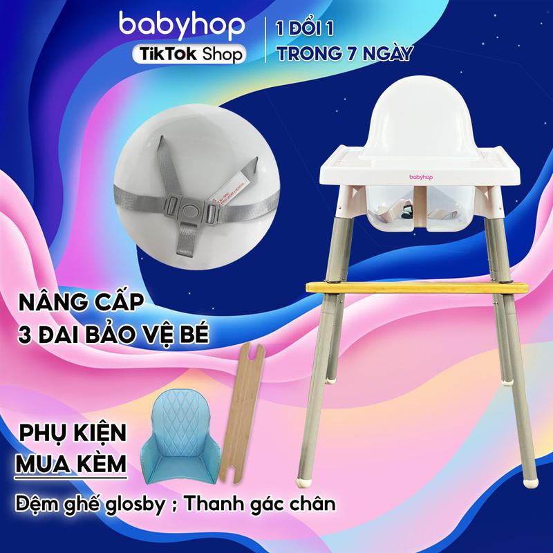 Ghế ăn dặm, bàn ăn cho bé Babyhop kèm mặt bàn nhựa PP cao cấp không BPA , điều chỉnh 2 nấc, 3 dây đai an toàn sử dụng cho trẻ em từ 6 tháng->3 tuổi