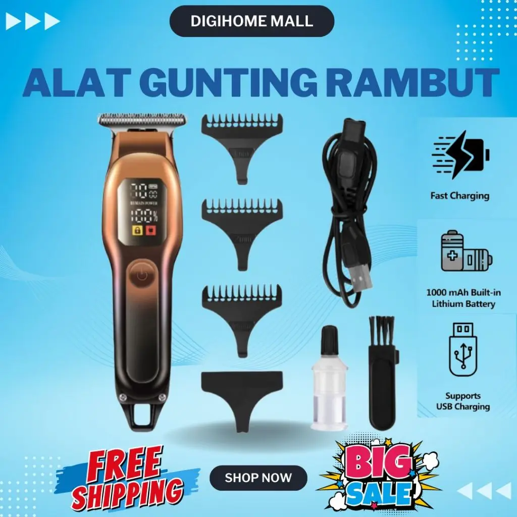 SHINON Alat Cukur Rambut Elektrik Mesin Cukur Rambut Alat Potong Rambut Hair Clipper Electric Metal Design