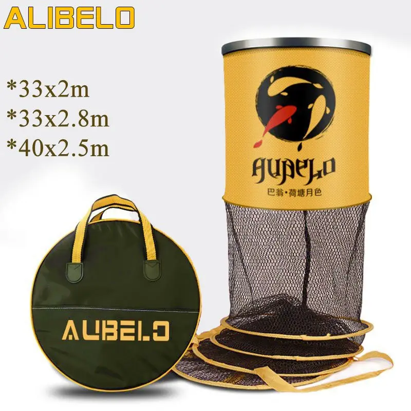 Rọng đựng cá ALiBELO cao cấp khung kim loại, mắt lưới nhỏ siêu bền. mắt lưới nhỏ đều có giãn tốt