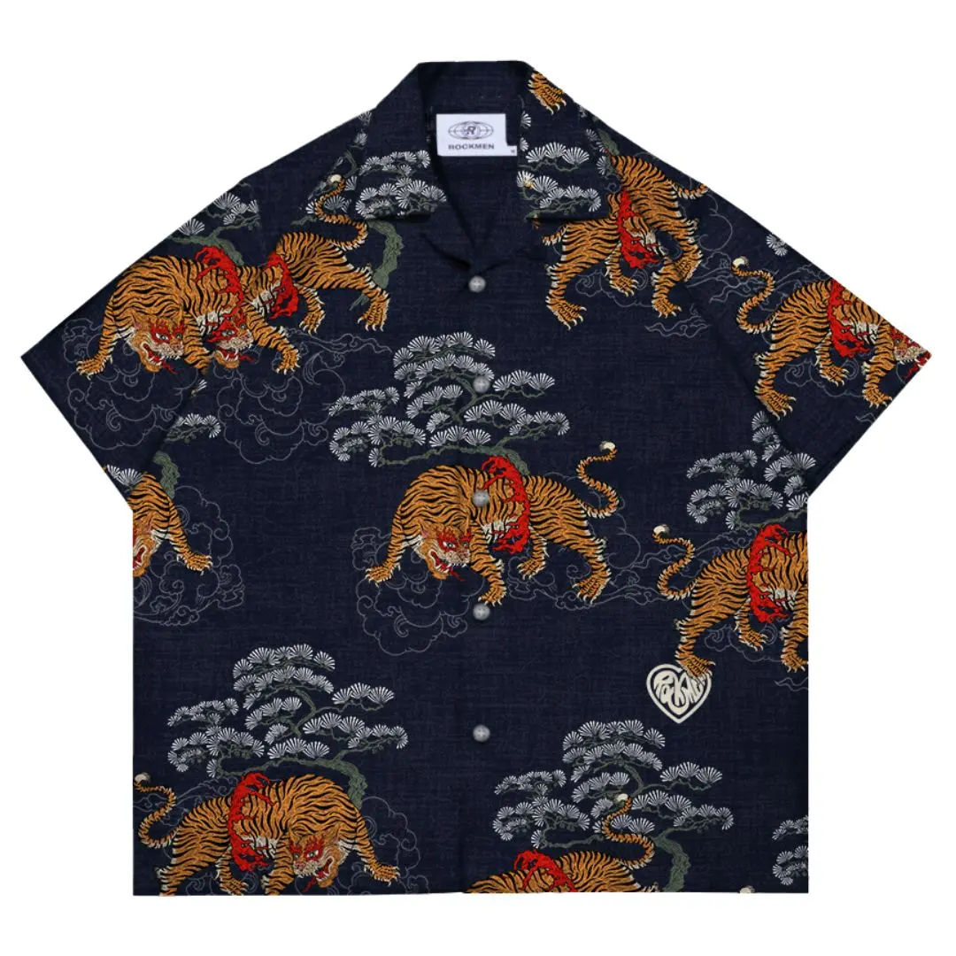 Rockmen Tora Button Up Shirt - Short Sleeve Open Collar Baggy Fit