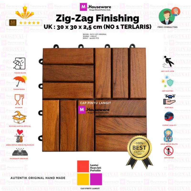Lantai kayu jati Motif ZIGZAG UK 30x30cm / Decking tile Portable Kayu Jati 2
