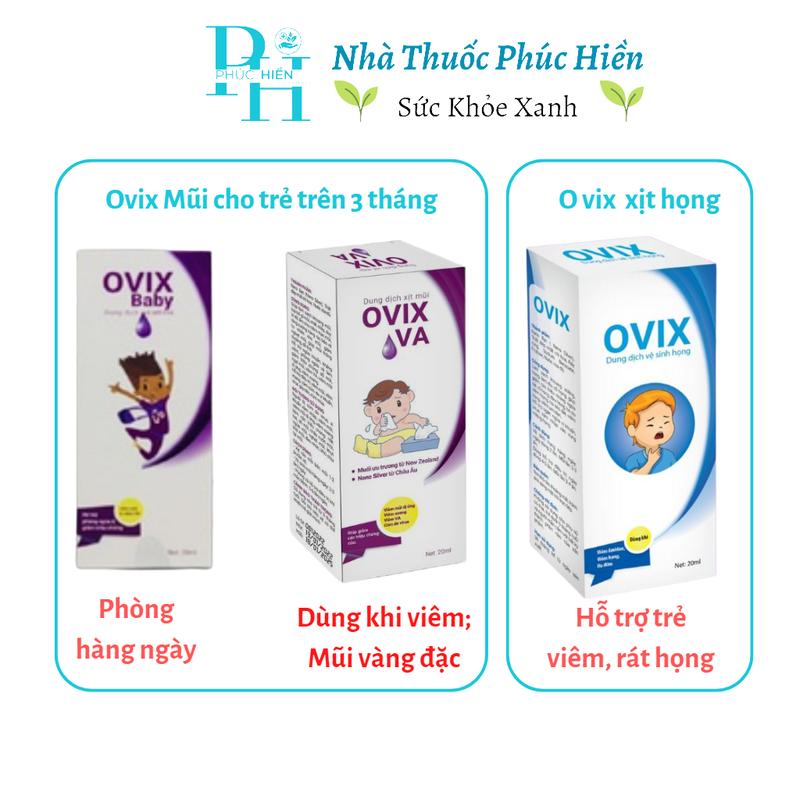 Bộ 3 xịt mũi ovix VA 20ml, Ovix Baby 20ml, xịt Ovix Họng 20ml