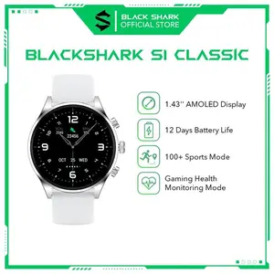 Black Shark S1 Classic - Smartwatch Jam Olahraga - IP68 Water Resistant-Bluetooth Call with ENC Active - 100+ Sport Mode - 12 Days Battery Life - Silver, Tanpa Aksesoris Tambahan