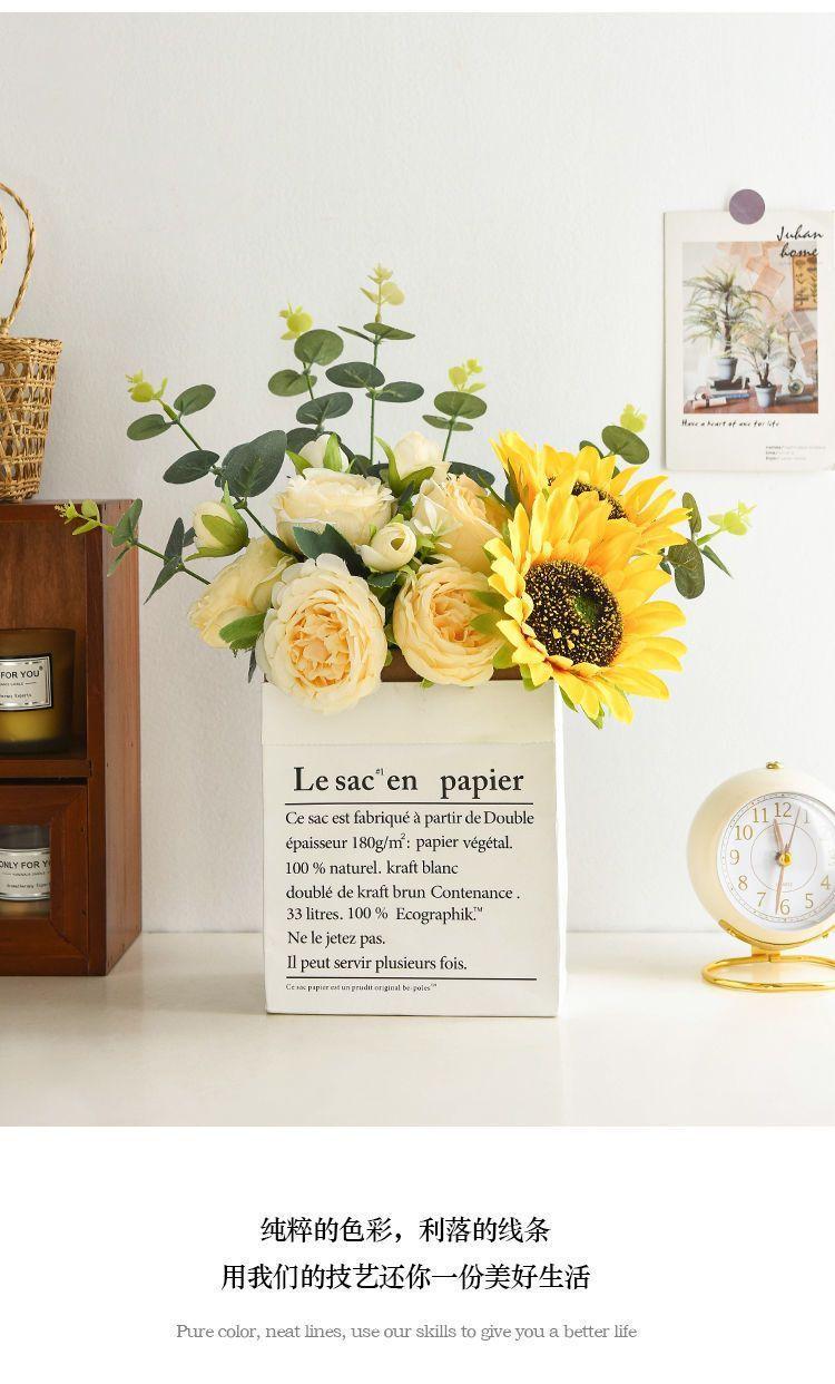 Product Introduction of [30 Days Hot Sale 5050 Pieces] Ins Style Sunflower Artificial Flowers Bouquet Home Decor Living Room Desktop Paper Bag Decoration Photo Props 6