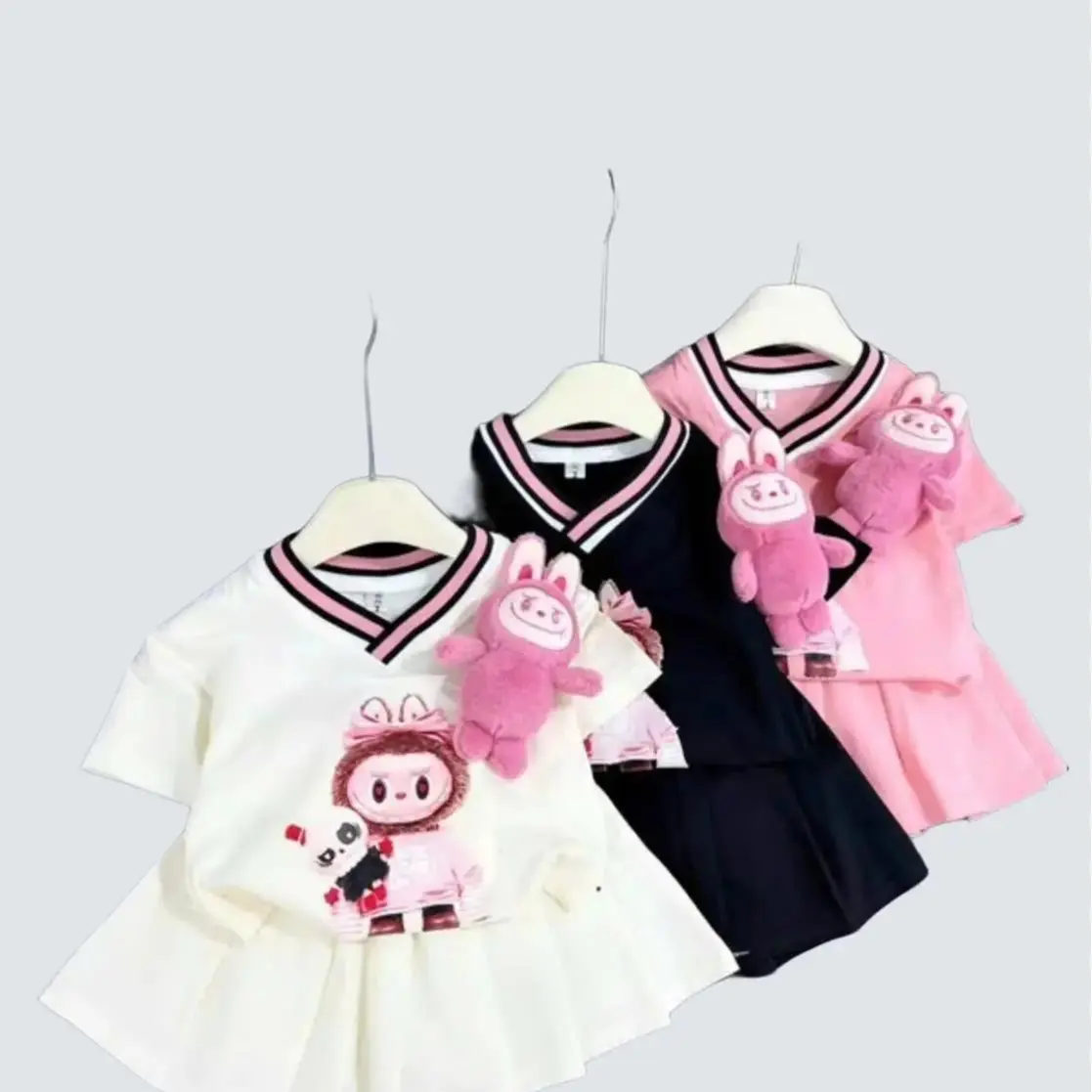 Váy công chúa bé gái Labula, size 12--45kg chất liệu cotton mềm co dãn thấm mút mồ hôi, kèm gấu dễ thương,