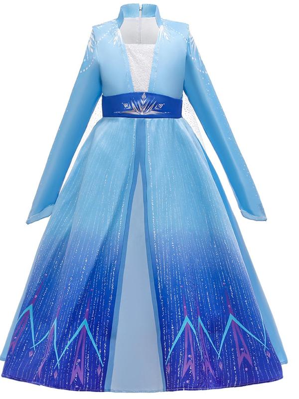 Girls' Ombre Print Mesh Party Dress with All Accessories, Elegant Long Sleeve Dress for Birthday Party, Kids Clothes for All Seasons 3