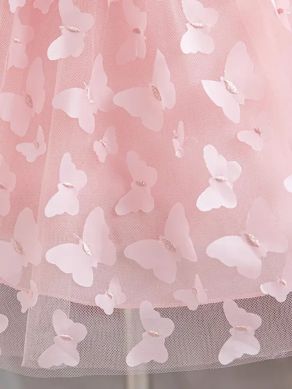 Girl's Butterfly Appliques Bow Front Tulle Dress, Cute Romantic Zipper Back Tie Back Sleeveless Fit & Flare Dress for Party Show Perform, Kids Clothes for Fall & Winter 5