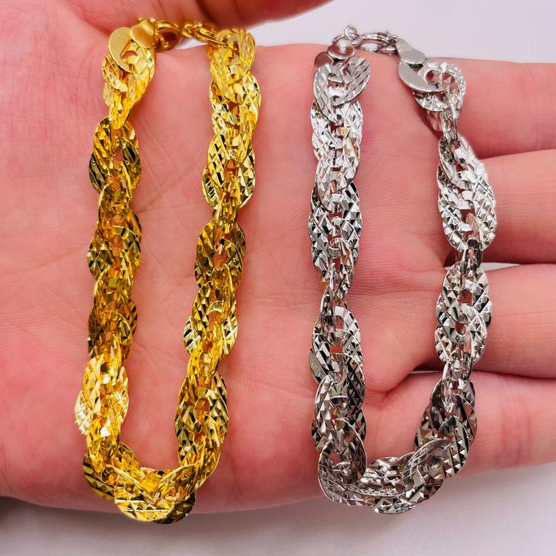 Lắc tay titan Vòng tay titan xoắn lá 8 li màu vàng hoặc trắng không phai không rỉ sét trangsucmoiluatuoi.RIN