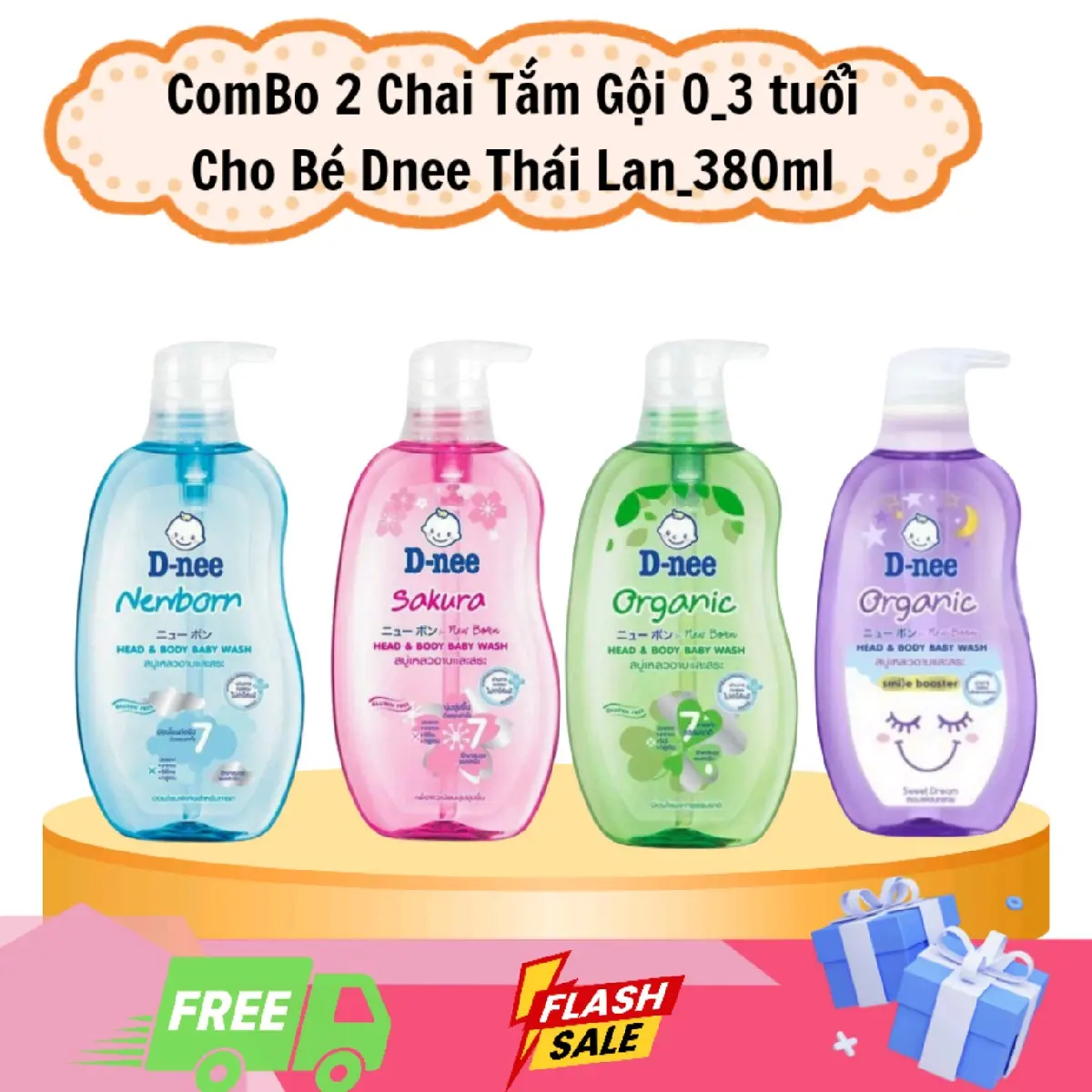 Combo 2 Chai_Sữa Tắm Gội Toàn Thân Cho Bé Dnee_Thái Lan 380ml sữa  tắm suat  amgoidnee