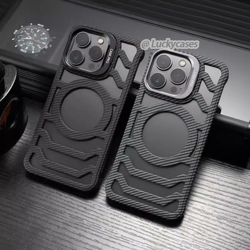 Ốp Điện Thoại Từ Tính, Thiết Kế Khoét Lỗ Họa Tiết Sợi Carbon Không Viền Sang Trọng, Tương Thích Với iPhone 12, 13, 14, 15, Pro Max, Chống Sốc, Ốp Điện Thoại Chống Sốc Phụ Kiện Case