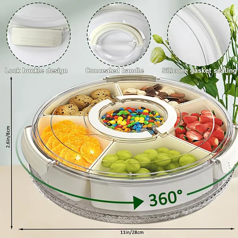 Rotating Food Storage Box, 1 Count Multi-grid Fruit & Vegetable Storage Container with Lid, Snack Box, Food Preserving Container for Home Kitchen, Utensils 1