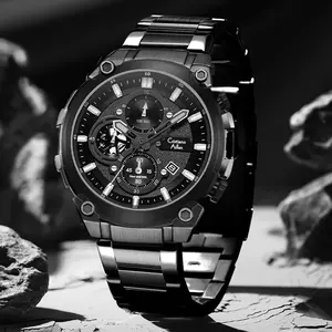 Cristiano Aillen Jam Tangan Pria Analog 8907 Rantai Stainless Steel Chronograph Kaca Sapphire Water Resistant 3 ATM