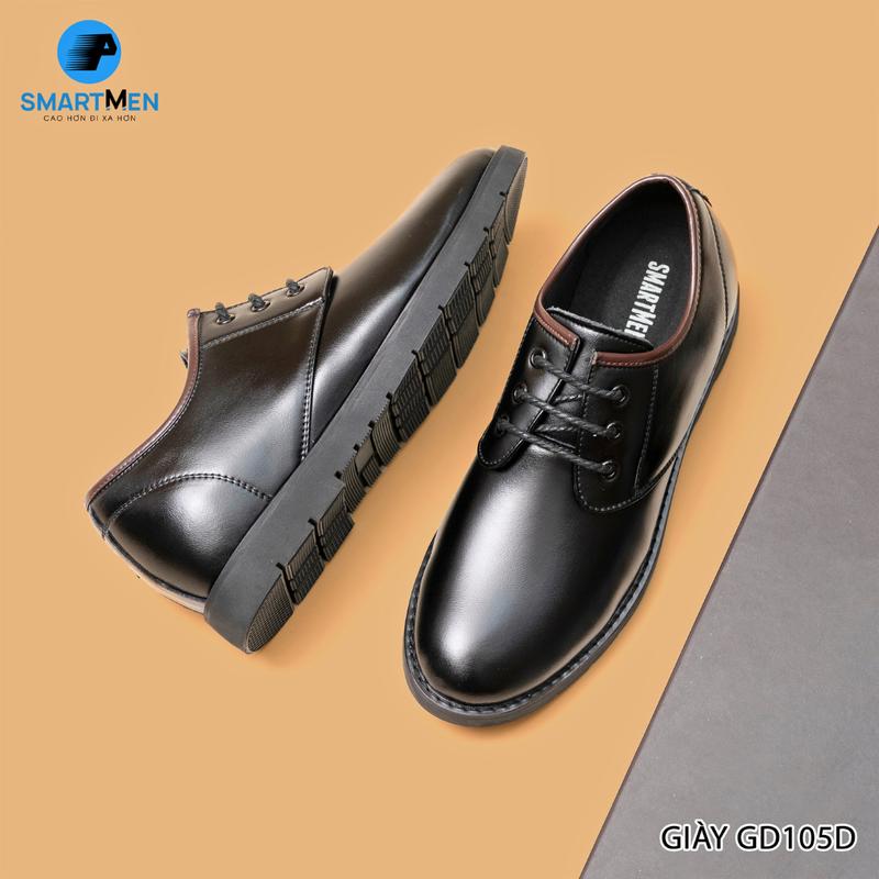 Giày da nam cột dây GD1-05-D thiết kế và sản xuất bởi Smartmen đế cao su đúc nguyên khối có đệm khí êm ái tăng chiều cao 5cm thoải mái di chuyển. Leather Shoes