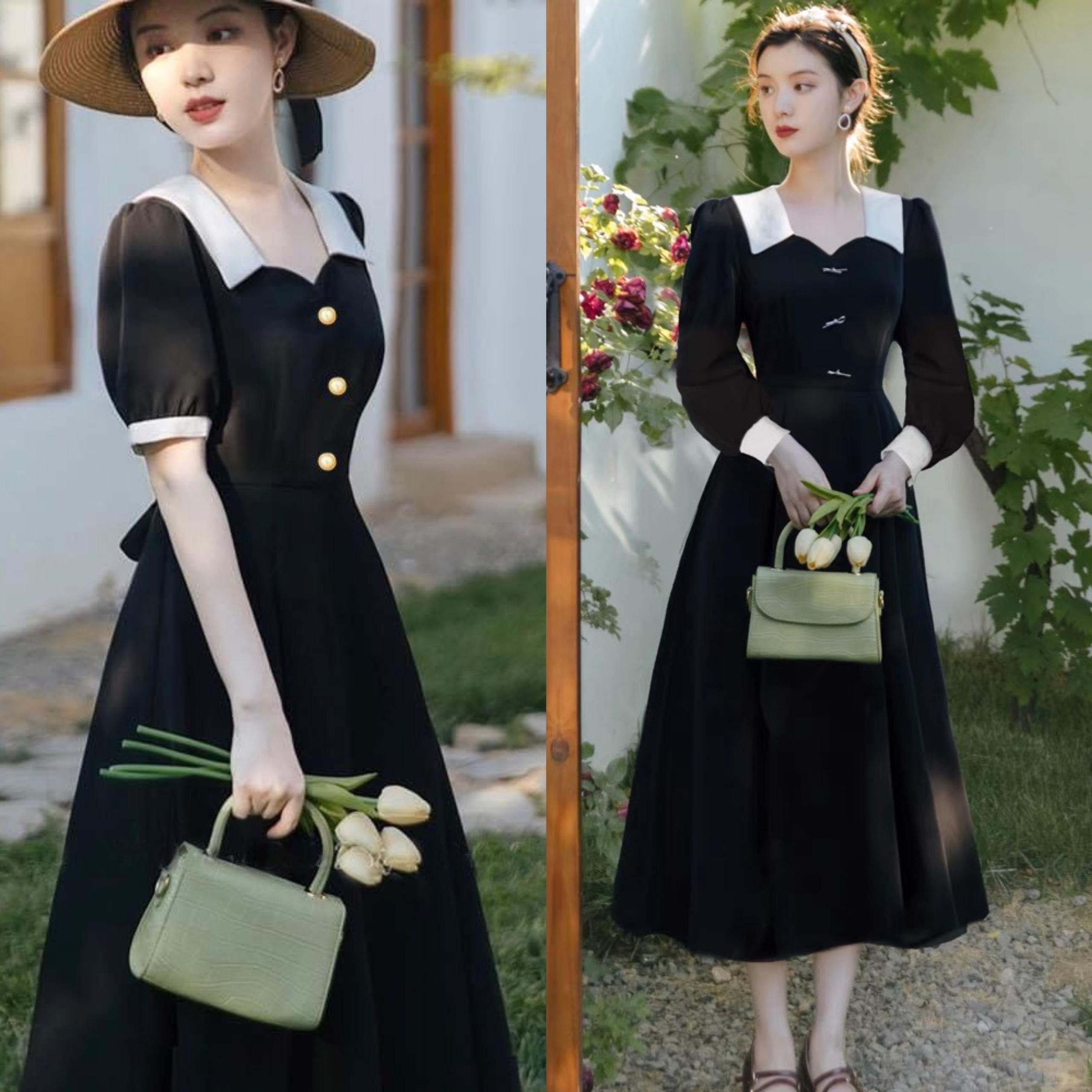 Thời Trang Bigsize Váy Dự Tiệc Cao Cấp Thanh lịch 50 - 100Kg Nữ Cotton Dress Women Đen - A.1122