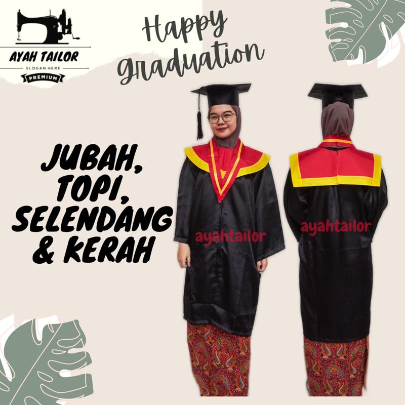 BAJU TOGA JUBAH WISUDA DEWASA SMP SMA SARJANA MERAH LIST KUNING 2