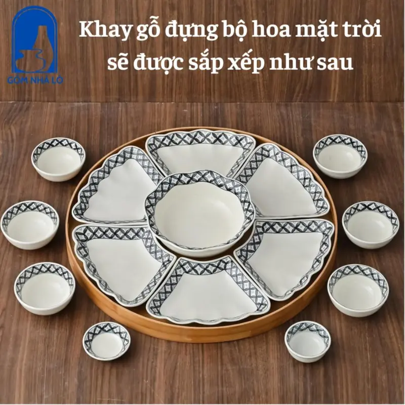 Khay gỗ tròn đựng đồ thờ, mâm gỗ đựng bộ hoa mặt trời, khay mây đựng đồ thờ Decor, khay tre đựng mứt tết, khay tre đựng đồ thắp hương Gốm Nhà Lò 1