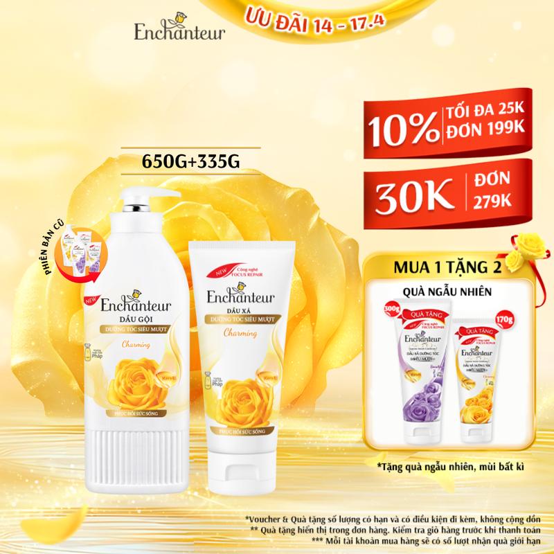 [TẶNG 2 DẦU XẢ 170G] Combo Dầu gội và Dầu Xả Chăm Sóc Tóc Enchanteur Kera-B5 Charming Dưỡng Tóc Siêu Mượt Và Phục Hồi 650g & 335g