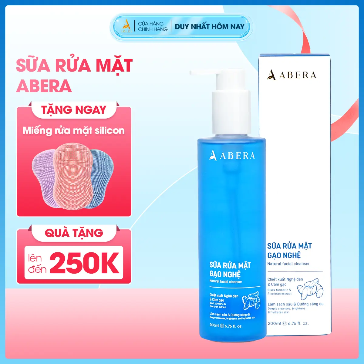 Sữa Rửa Mặt Gạo Nghệ Abera - Sữa rửa mặt Abera - Giúp sáng da, làm sạch bụi bẩn dầu nhờn