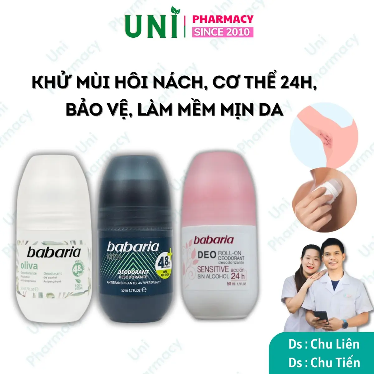 Lăn khử mùi lăn nách Babaria dùng nam nữ, khô thoáng nhanh tự tin suốt 24h  Lọ 50ml