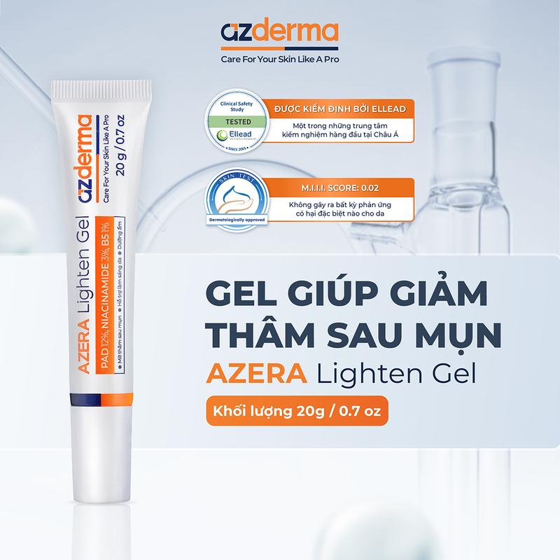 Gel giúp hỗ trợ giảm thâm mụn Azderma Azera Lighten Gel 20g, hỗ trợ làm sáng và giúp đều màu làn da