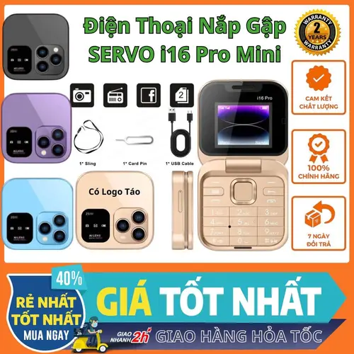 Điện Thoại Nắp Gập SERVO i16 Pro Mini - 2 Sim mới full box , nhỏ gọn , Bảo hành 24 tháng