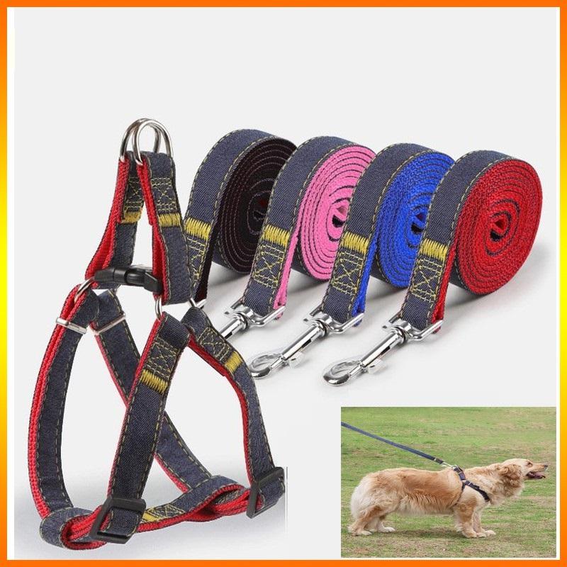 Hanpet - Dây dắt chó vải bò / vải Jean Phân loại: DÂY DẮT KÈM YẾM NGỰC (Đủ Size )Màu ngẫu nhiên Xích chó / xích mèo / dây dắt thú cưng