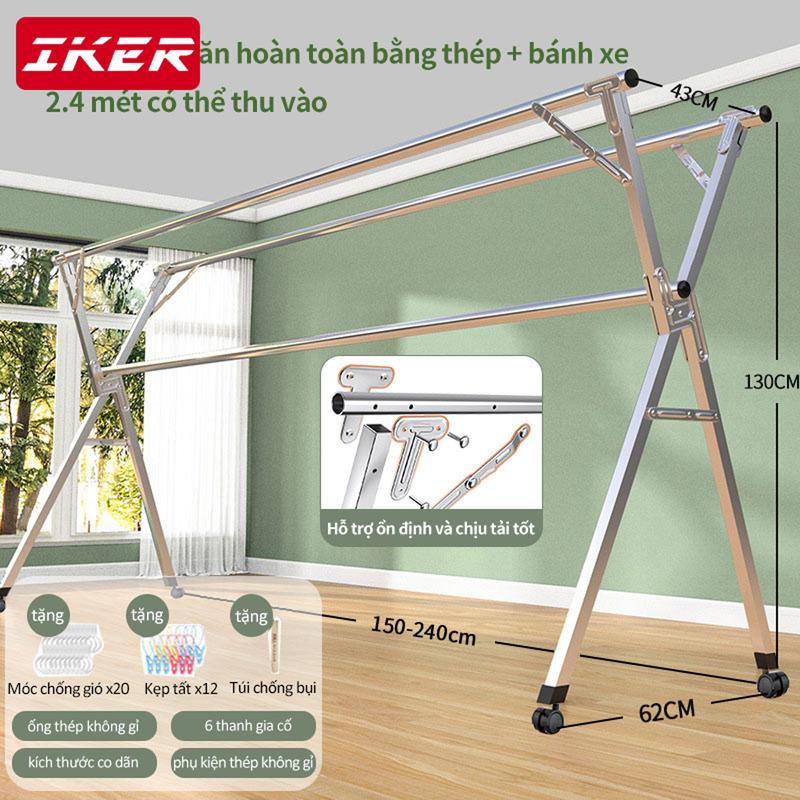 Giàn phơi quần áo gấp gọn - sàn inox trong nhà,ban công,linh hoạt mở ra và xếp vào.Thiết kế khóa gấp linh hoạt bằng thép không gỉ ổn định, chắc chắn và không dễ biến dạng Kệ