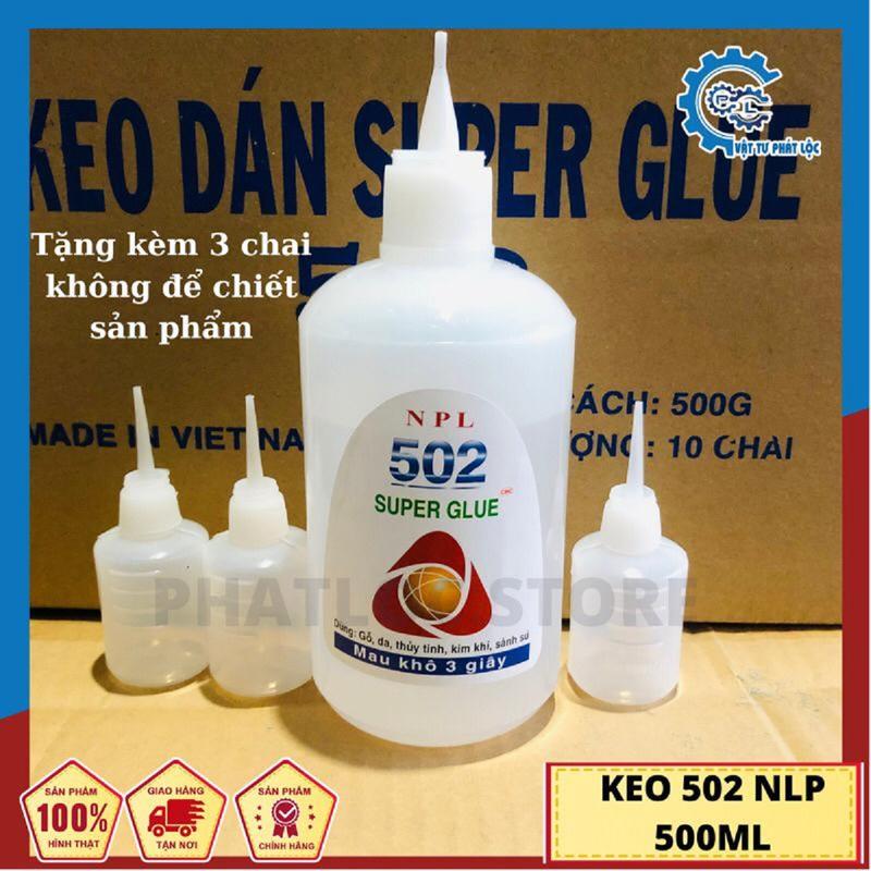 Keo 502 NLP - keo dán sắt lớn lọ tròn siêu dính 500ml -Tặng kèm 3 chai rỗng nhỏ để chiết sản phẩm