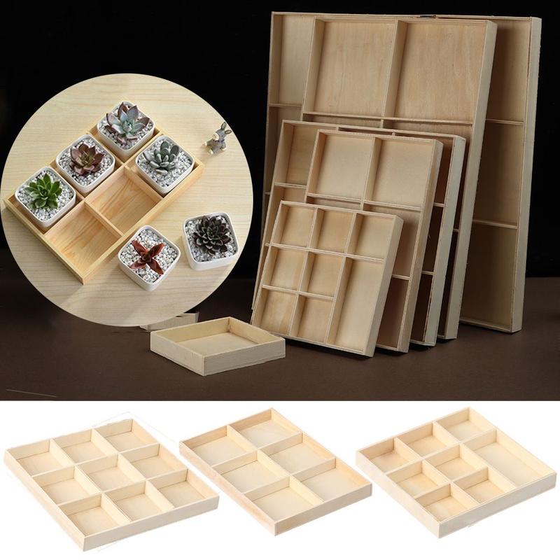Product Introduction of Gift Divided Drawer  Display Pallet Desktop Organizer Flowerpot Wood Tray Storage Wooden Box Bonsai Holder 21