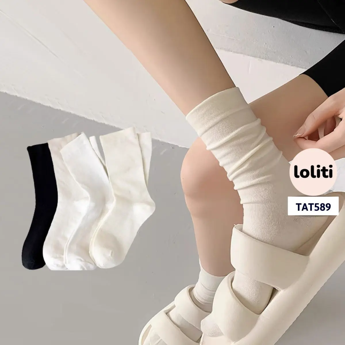 TAT589 Tất trơn nam nữ , vớ chất cotton thoáng khí đơn giản, hiện đại LOLITI