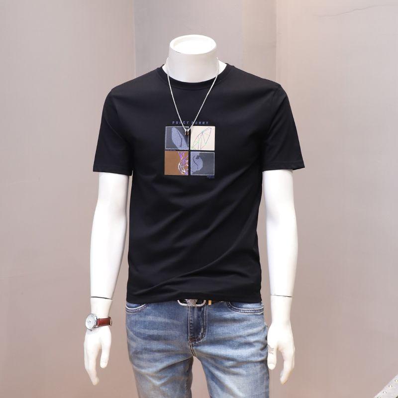 Áo Thun Nam Ngắn Tay, Xu Hướng Thanh Niên Hàn Quốc Mới, Dáng Ôm, Áo Tay Lửng Áo, Chất Liệu Cotton, Thích Hợp Cho Mùa Hè, Năm 2023 Menswear Cổ Tròn 3