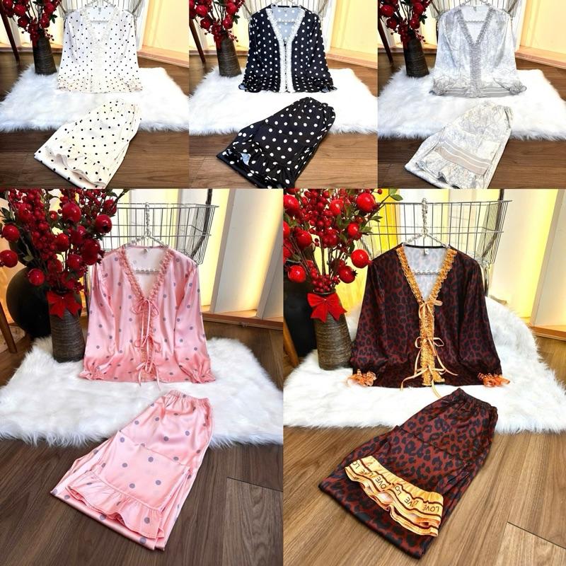 TPfashion LATIN SPK REN 74-78 Pijama Nữ Lụa Latin Thiết Kế Phối Ren Tiểu Thư Dễ Thương Nhẹ Nhàng Có Tay Ngắn & Dài Size 45-85kg Sang Trọng Mềm Mịn Bền Màu Chất Liệu Tuyệt Vời