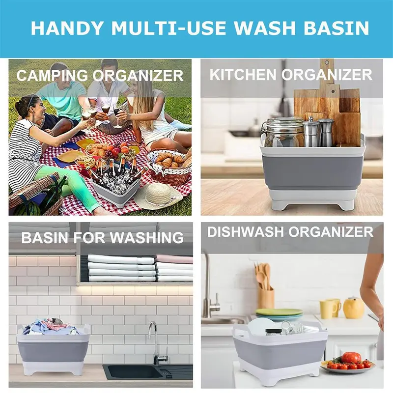 Collapsible Laundry Basin, 1 Count Portable Drain Basin for Kitchen Sink, Multifunctional Fruit Vegetable Washing Basin, Foldable Camping Bucket, Chill Room Accessories 5