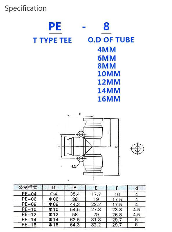 Product Introduction of 5pcs PE series T shaped Tee 4 6 8 10 12 14 16mm OD Hose 3 Way Port Y Shape Air Pneumatic Quick air Pneumatic Connectors Coupling 27