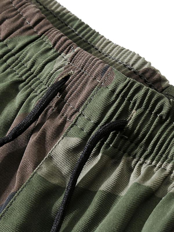 Men's Camo Print Pocket Elastic Waist Cargo Pants, Regular Fit Casual Fashion Trousers for Outdoor Hiking, Woven Bottoms for Men 2