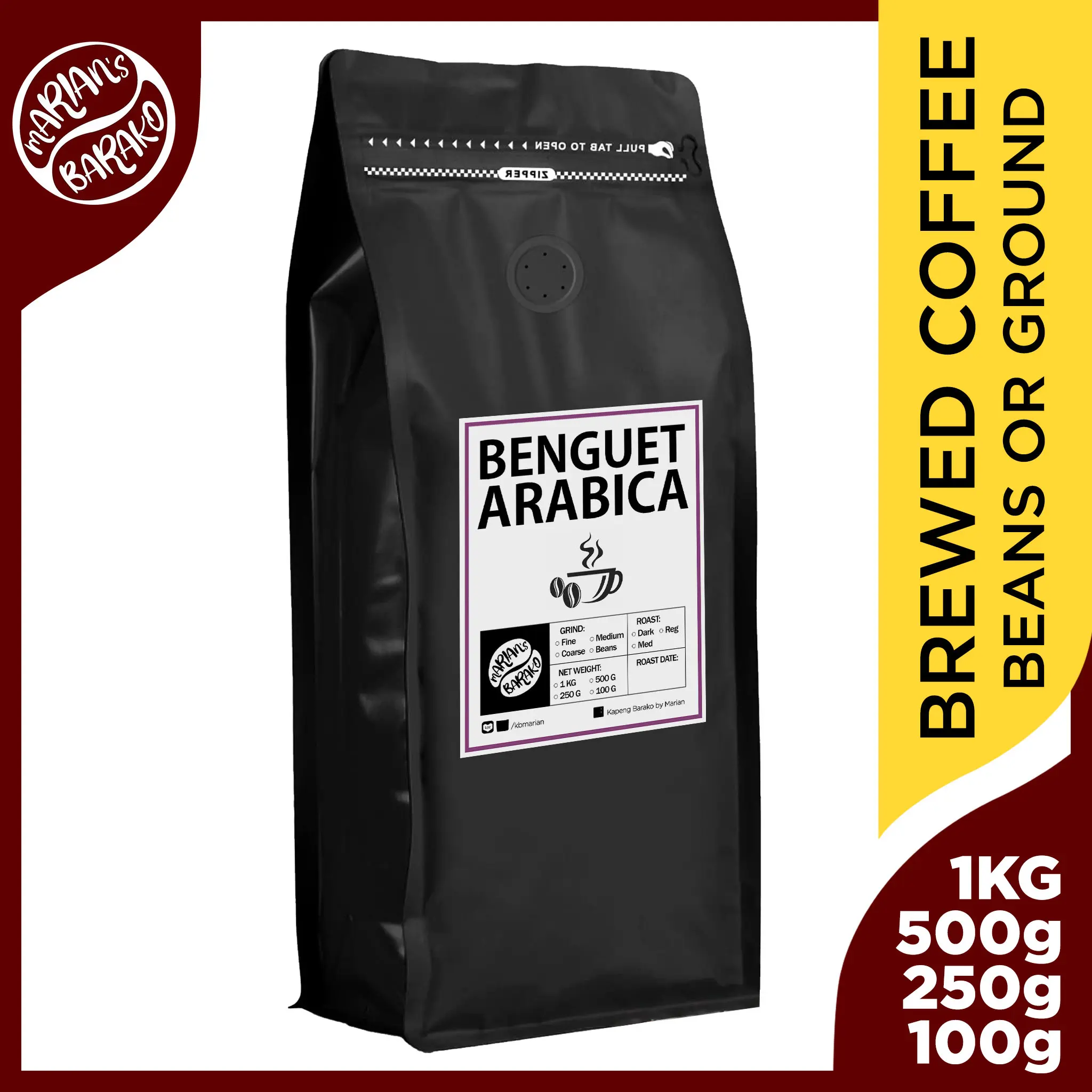 [KBM] Authentic Benguet Arabica in Resealable Pouch (1 KG/500G/250G ...