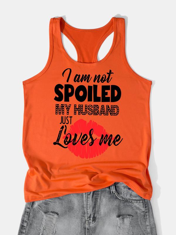 Women's Letter & Red Lip Print Tank Top, Casual Sleeveless Top for Summer, Ladies Clothes for Daily Wear 2