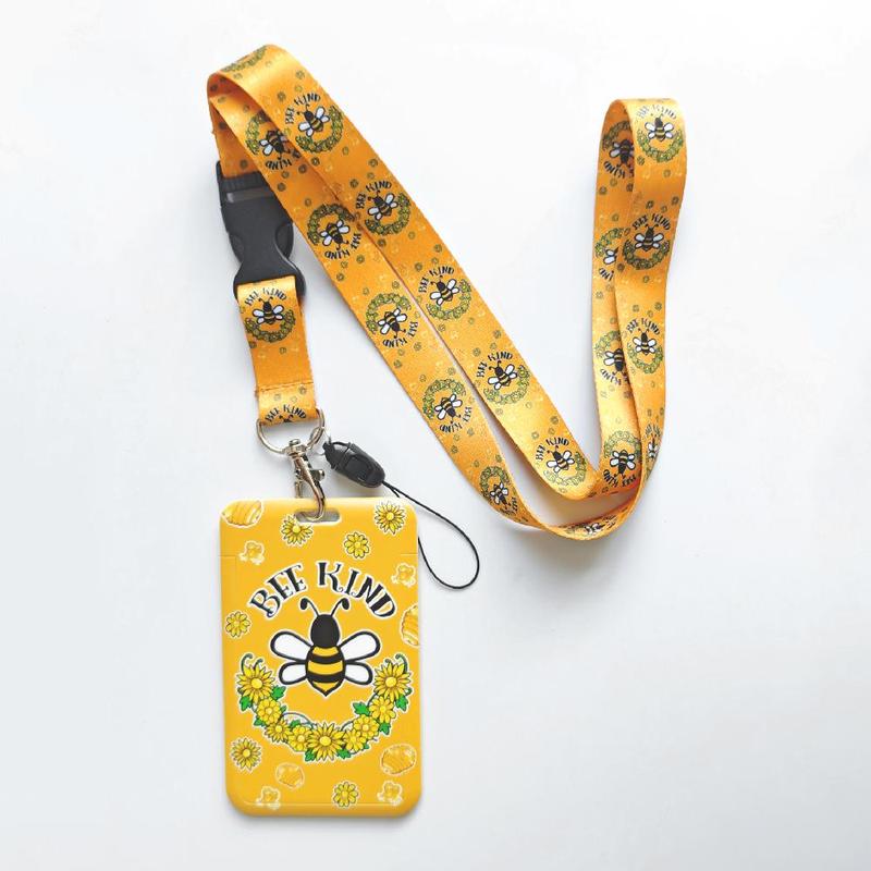 Bee Kind Design ID Badge Holder, 1 Count Cute Honey Bee Pattern Lanyard with Detachable Holder, Identification Badges & Supplies for Nurse & Teacher 4