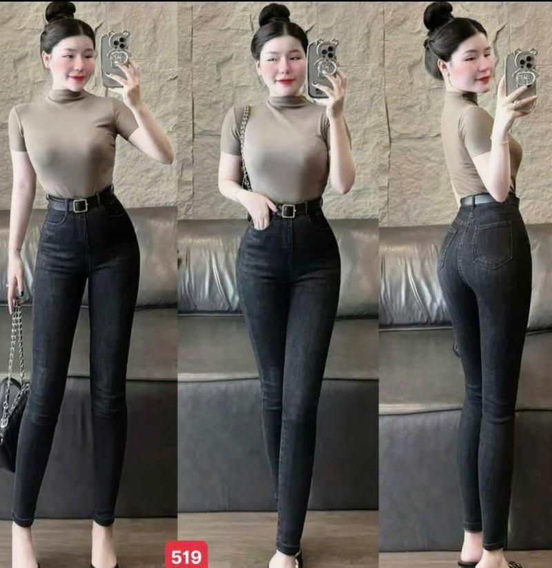 Product Introduction of Quần Jean Nữ Lưng Cao ôm body đẹp vải co dãn cao cấp, Quần dài nữ màu Xám Đen bụi vải denim siêu hack dáng TH519 2