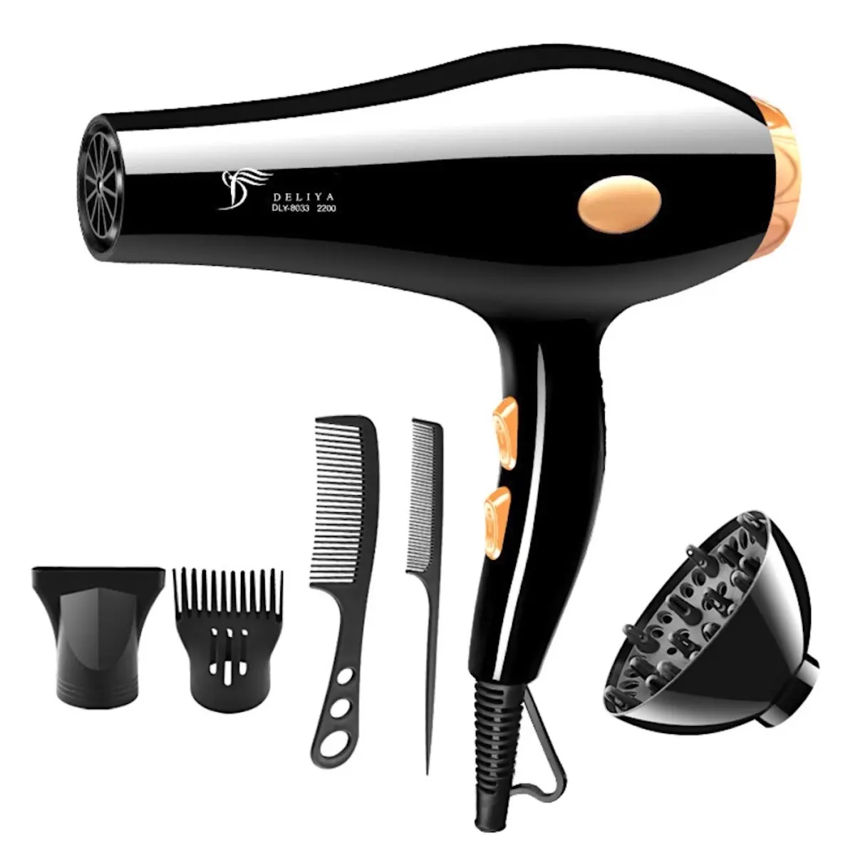 DLY-8033 2200W Hair Dryer With Blue Ray Light Salon Hair Dryer Hair Blower Pengering Rambut Salun Professional Dan Angin Kuat Free Accessories Air Diffuser Combs Nozzles