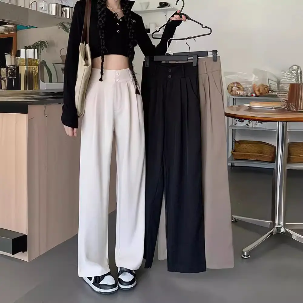 Plus Size Casual Wide Leg Pants for Women Autumn 2023 New Style High Waist Draped Slimming Loose Straight Suit Pants