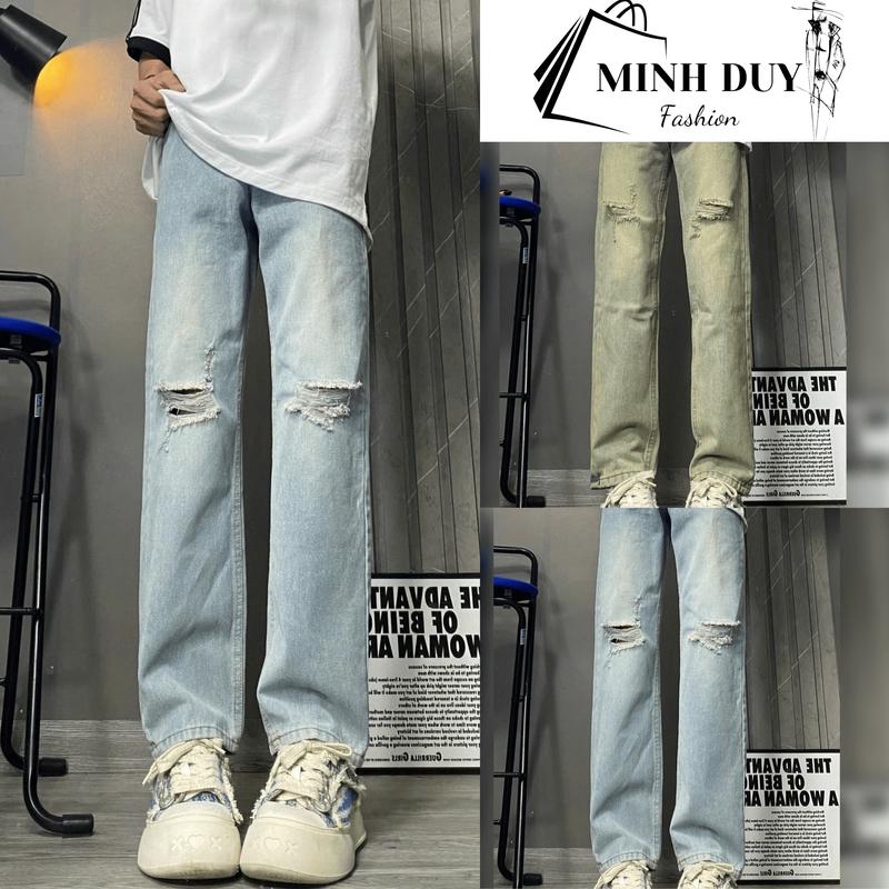 Quần Jean Ống Suông Màu Rêu Khói Chi Tiết Đơn Giãn Mã 102